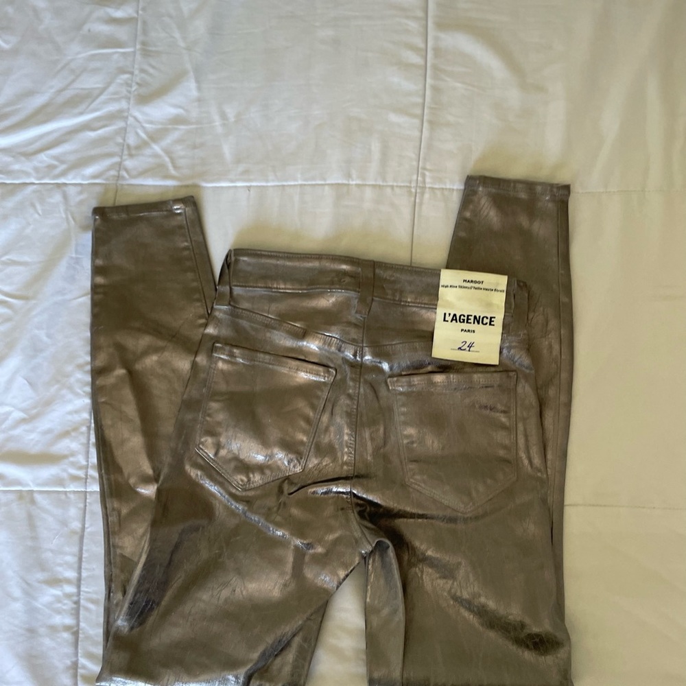 NWOT L’AGENCE Margot high rise crackled foil metallic denim - Picture 12 of 16